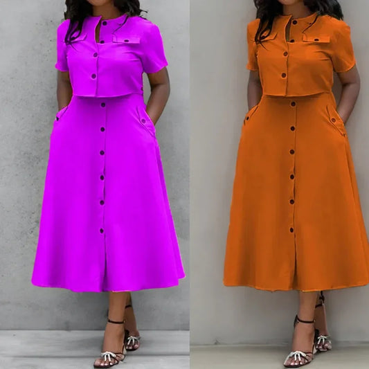 Elegant Solid Color Short Sleeve Women's Set Spring Lazy Style Fashionable Casual Skirt And Top Ensemble from Mainland China