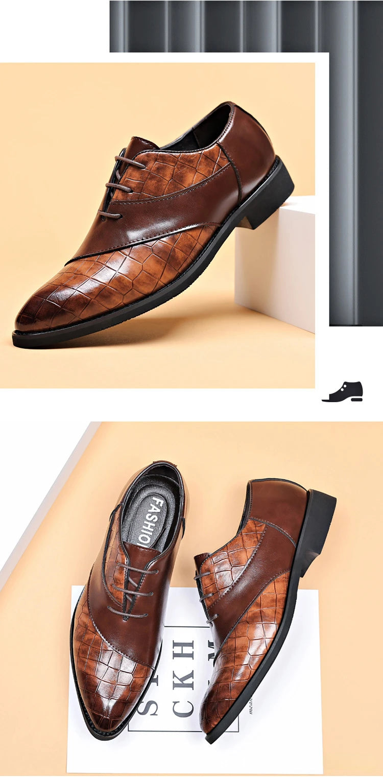 Designer Men's Dress Shoes Luxury Retro Oxford Shoes for Men Pointed Toe Lace-up Business Flats Brogue Wedding Party Shoes Male