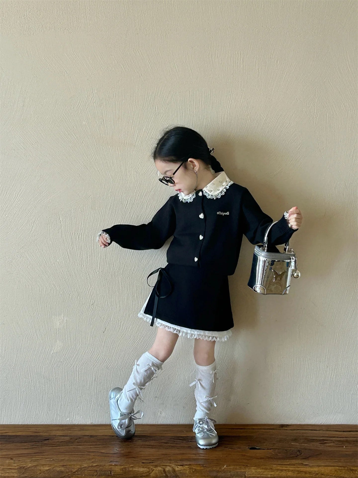 Childrens Dress 2025 Spring New Korean Fashion Girls All-match Butterfly-knot Lace Skirt Kids Clothes Girls