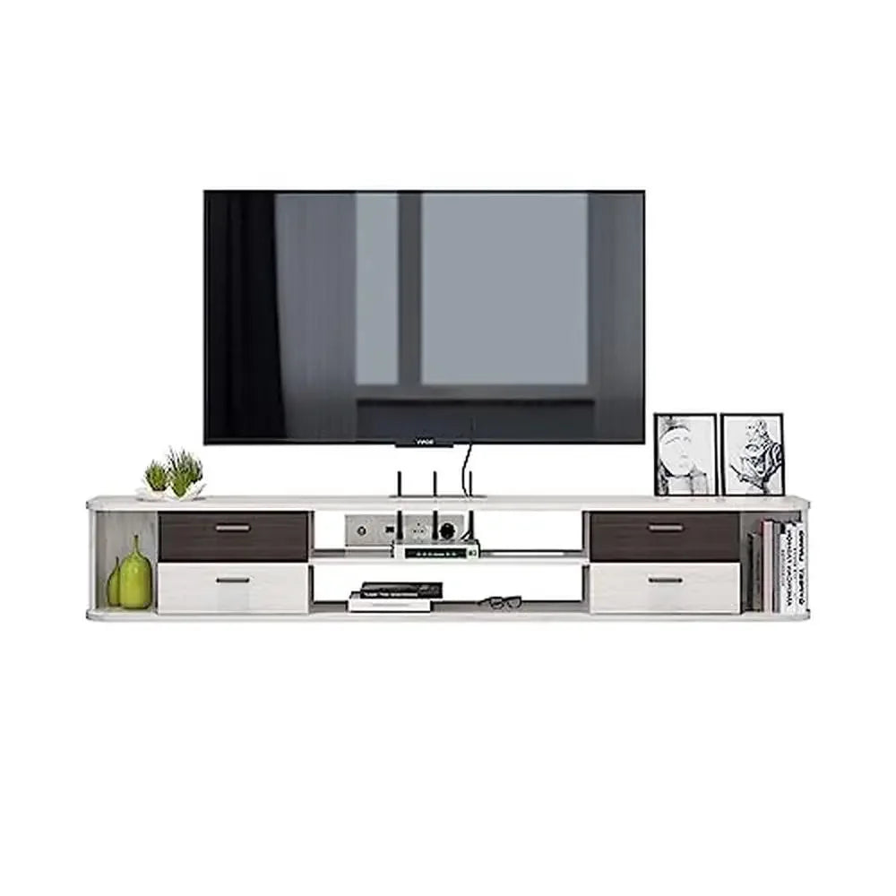 Floating TV Stand Wall Mounted 55'' Media Console Drawers Open Cabinets Cable Management Greyish White Slim Design Organize