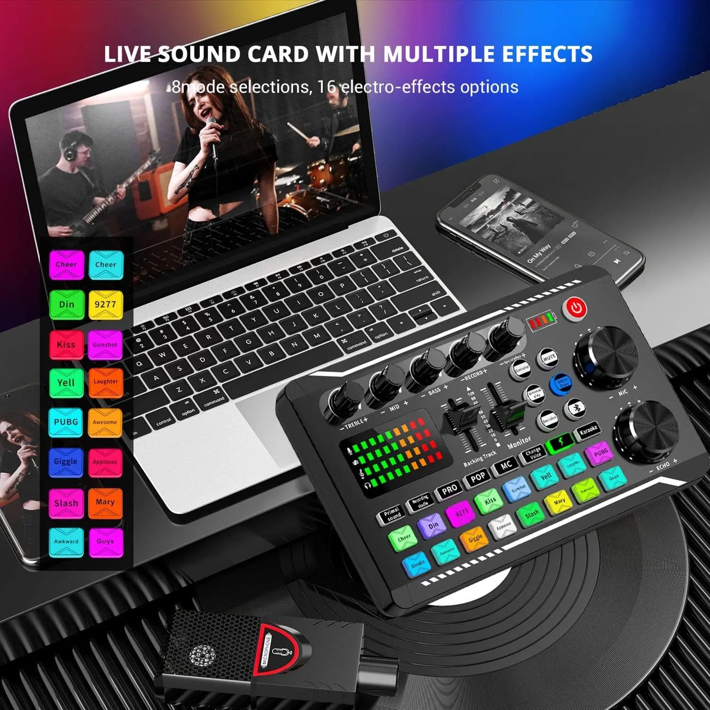 Live Podcast Equipment Set, with BM800 studio microphone, audio mixer supports a variety of sound effects, for PC,live broadcast