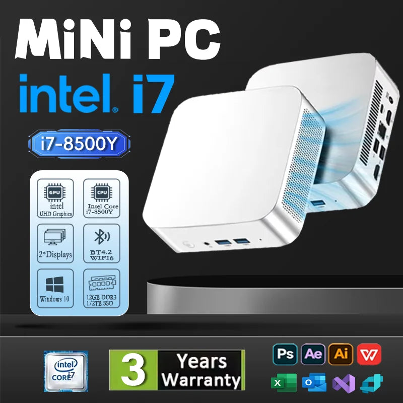 2025 Brand-new MINI PC Windows 10 Intel Core i7 8500Y Mini PC 12GB RAM 1TB SSD Mini Computer WIFI 6 BT4.2 4K HD Mini Gaming Pc