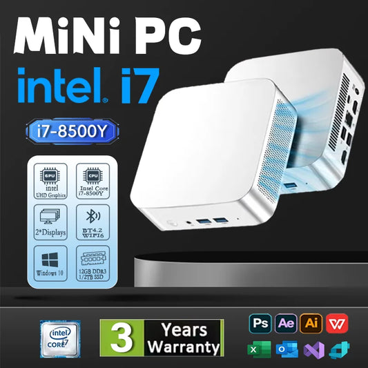 2025 Brand-new MINI PC Windows 10 Intel Core i7 8500Y Mini PC 12GB RAM 1TB SSD Mini Computer WIFI 6 BT4.2 4K HD Mini Gaming Pc