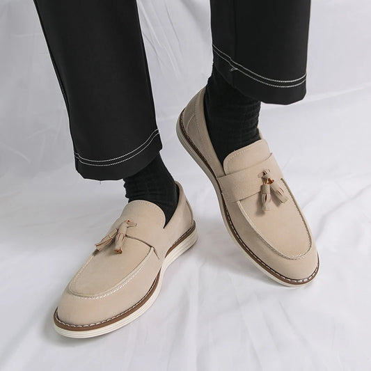 New Fashion Tassel Leather Men Shoes Slip On Loafers Classic Patchwork Suede Dress Shoes Man Daily Wedding Party Shoes for Man