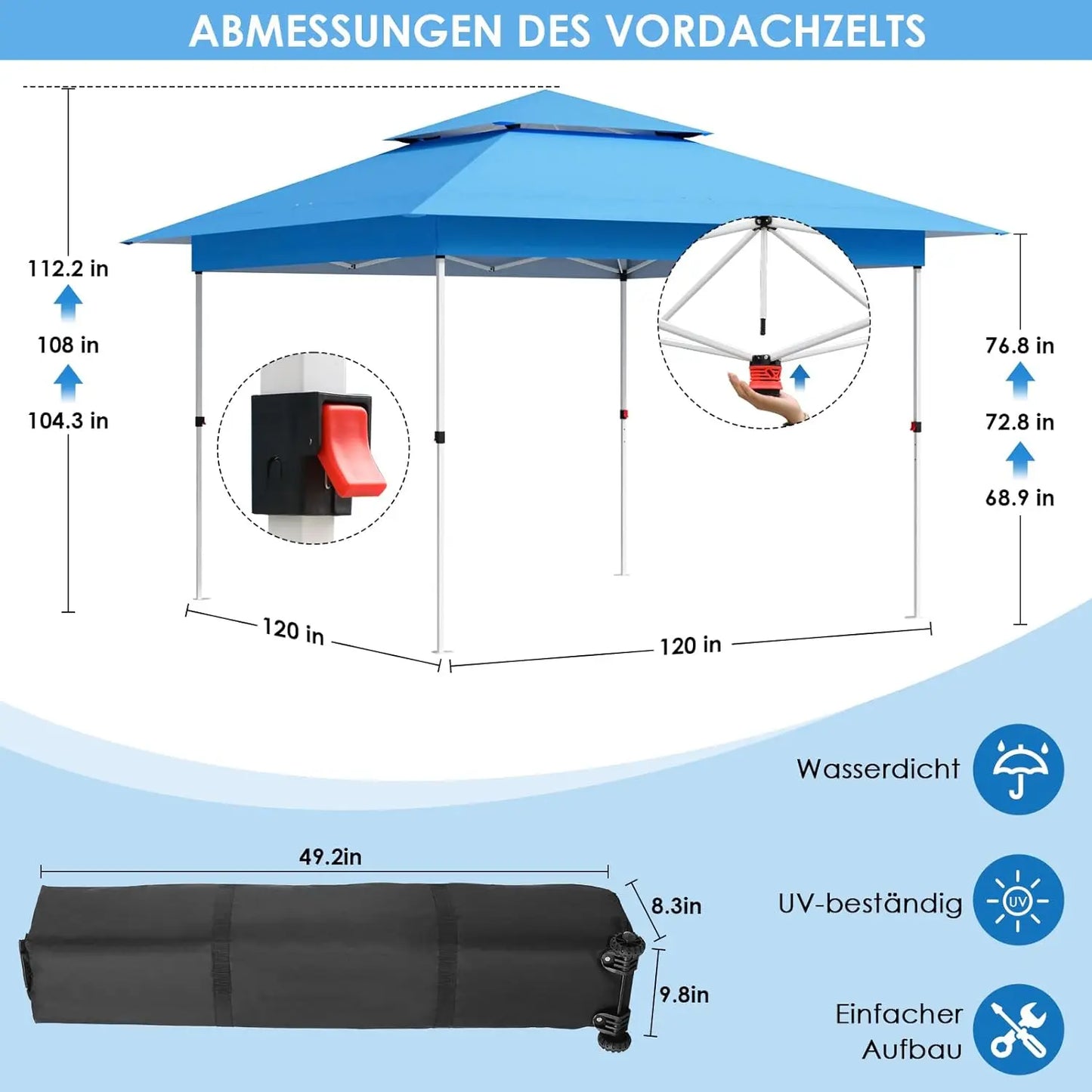 3.6x3.6m Garden Gazebo Pop Up Folding Tent Party Wedding Camping Shade Waterproof