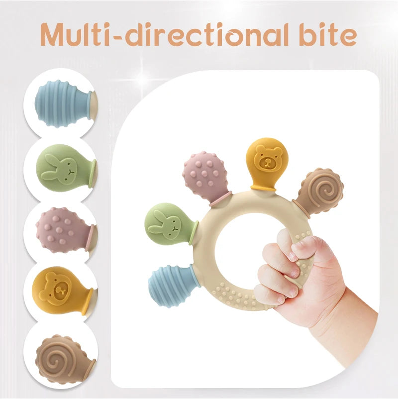 BPA Free Baby Silicone Teethers Sensory Toy Easy to Grasp Infant Teething Toys Food Grade Chewable Toys for Babies Newborn Gifts