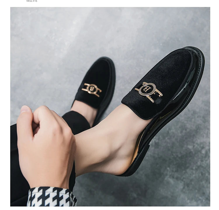 Leather Casual Shoes For Men Luxury Black Mules Fashion Flats Summer Breathable Outdoor Slippers Male Slip On Loafers Designer