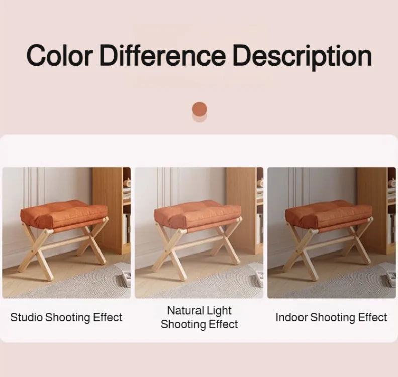 Solid Wood Shoe Changing Stool Footstool Sofa Rest Footstool, Folding Low Stool for The Entryway, Cotton-filled Cushion Stool