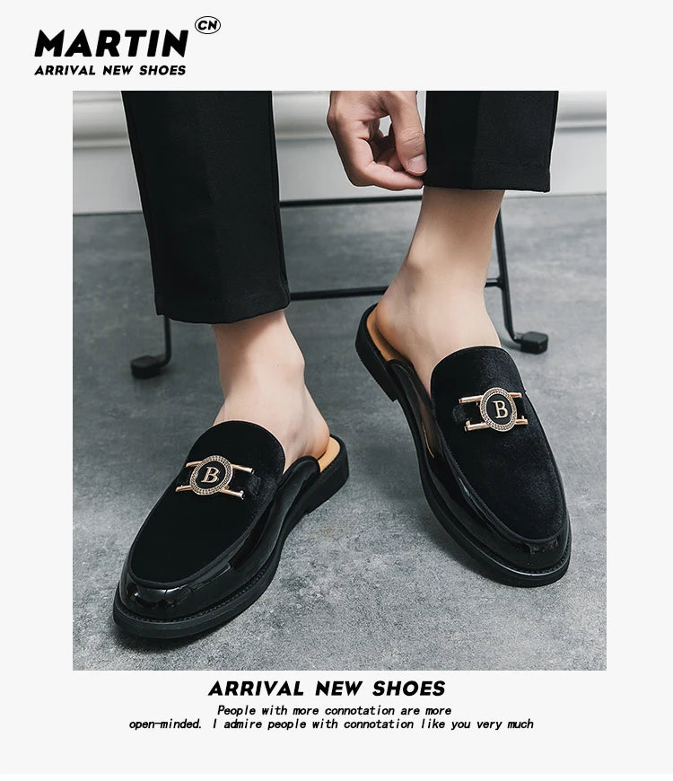 Leather Casual Shoes For Men Luxury Black Mules Fashion Flats Summer Breathable Outdoor Slippers Male Slip On Loafers Designer