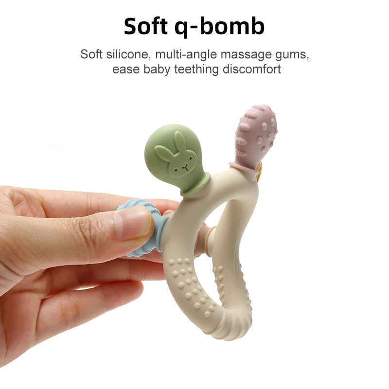 BPA Free Baby Silicone Teethers Sensory Toy Easy to Grasp Infant Teething Toys Food Grade Chewable Toys for Babies Newborn Gifts