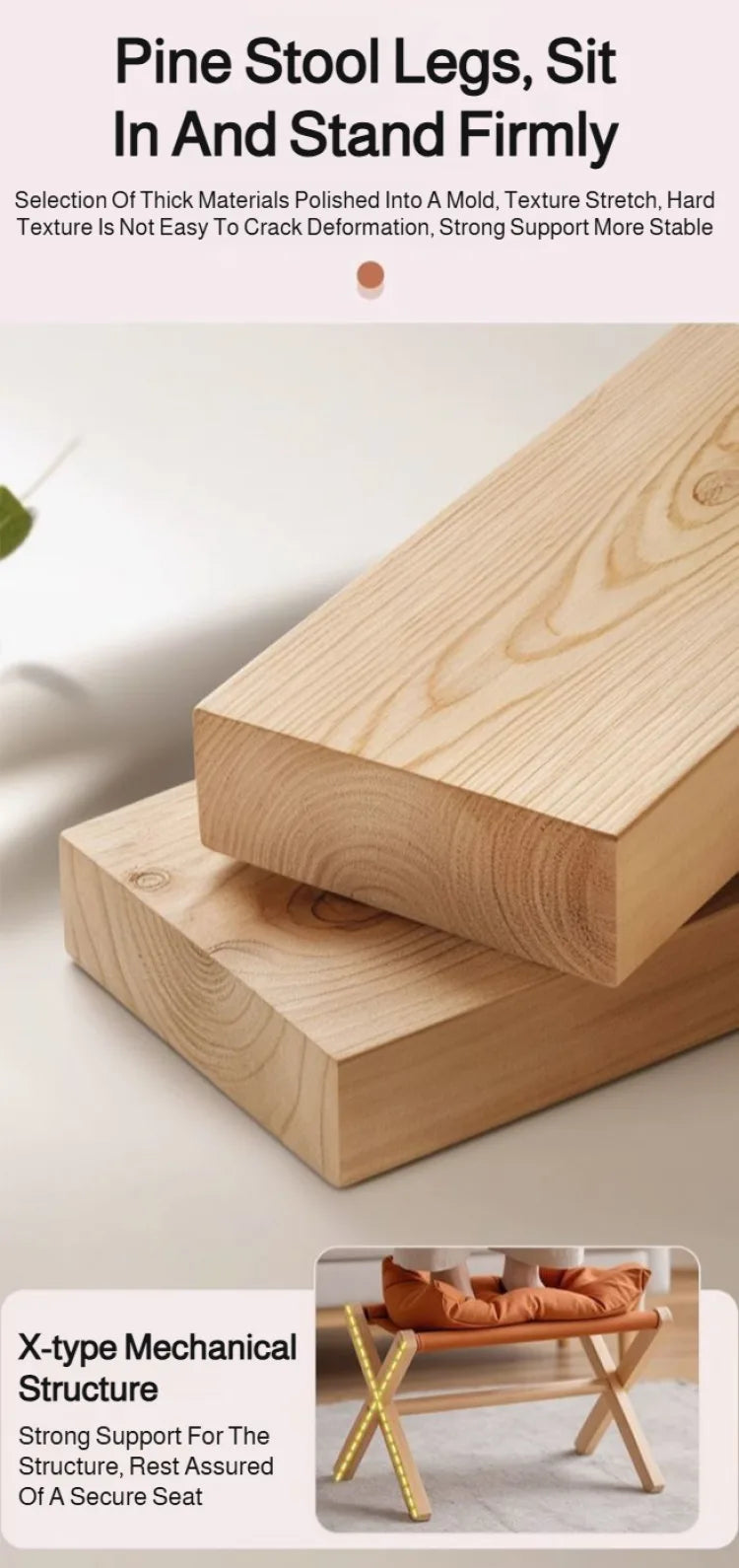 Solid Wood Shoe Changing Stool Footstool Sofa Rest Footstool, Folding Low Stool for The Entryway, Cotton-filled Cushion Stool