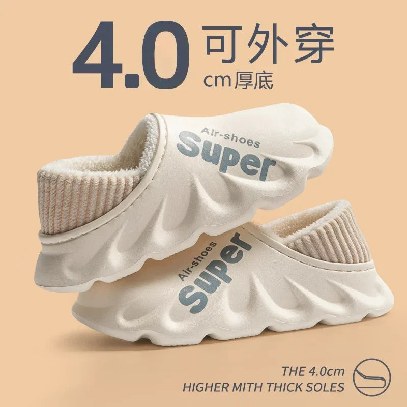 2024Winter Men Indoor Warm Slippers Plush Waterproof Anti Slip Cotton Shoes for  Women Slip-on Casual Snow Walking Loafers
