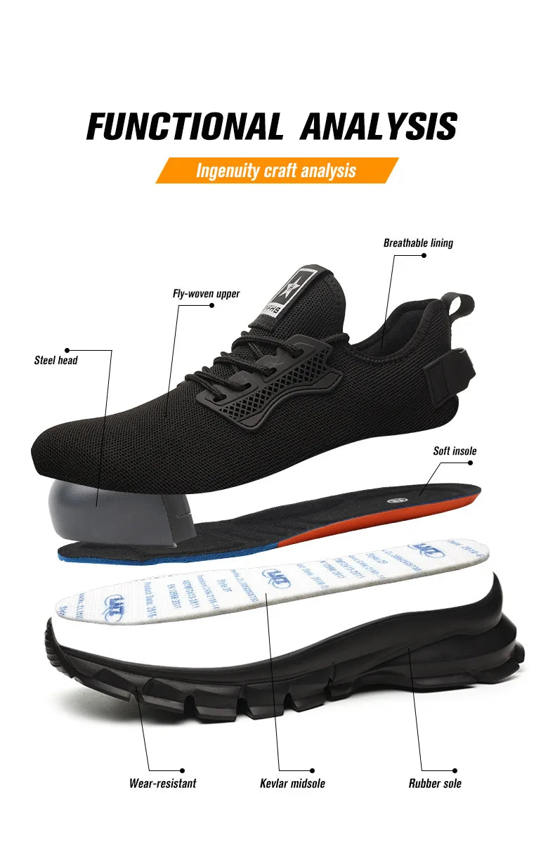 2025 Lightweight Men Safety Shoes Steel Toe Cap work Sneakers Men Protective Shoes Anti-smash Anti-puncture Indestructible Shoes