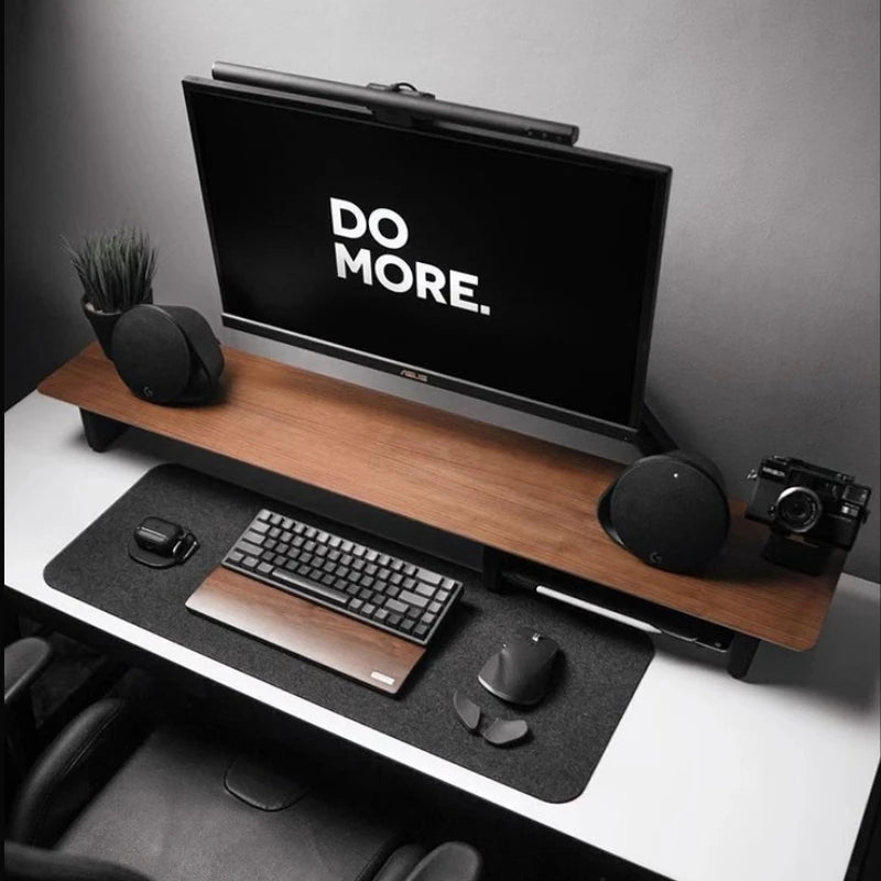 Walnut Wood Computer Riser with Drawers Desktop Storage Rack Double-Layer Monitor Stand Modern Office Space Saving Organizer