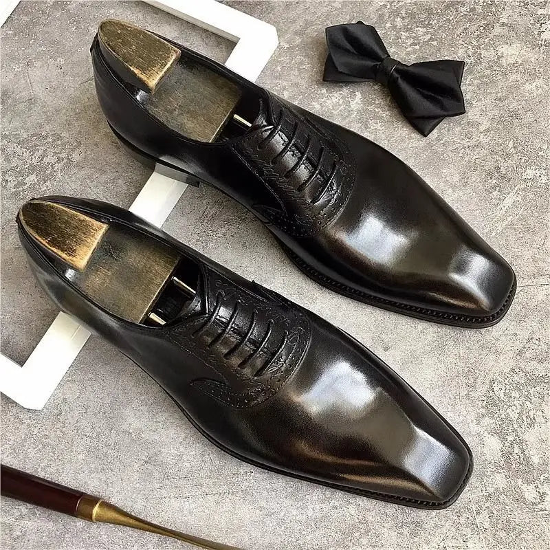 2025 New British Wedding Groom Men's Brock Business Pointed Leather  Formal Oxford Dress Shoes