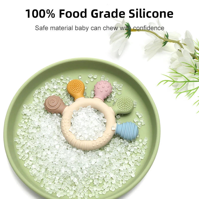 BPA Free Baby Silicone Teethers Sensory Toy Easy to Grasp Infant Teething Toys Food Grade Chewable Toys for Babies Newborn Gifts