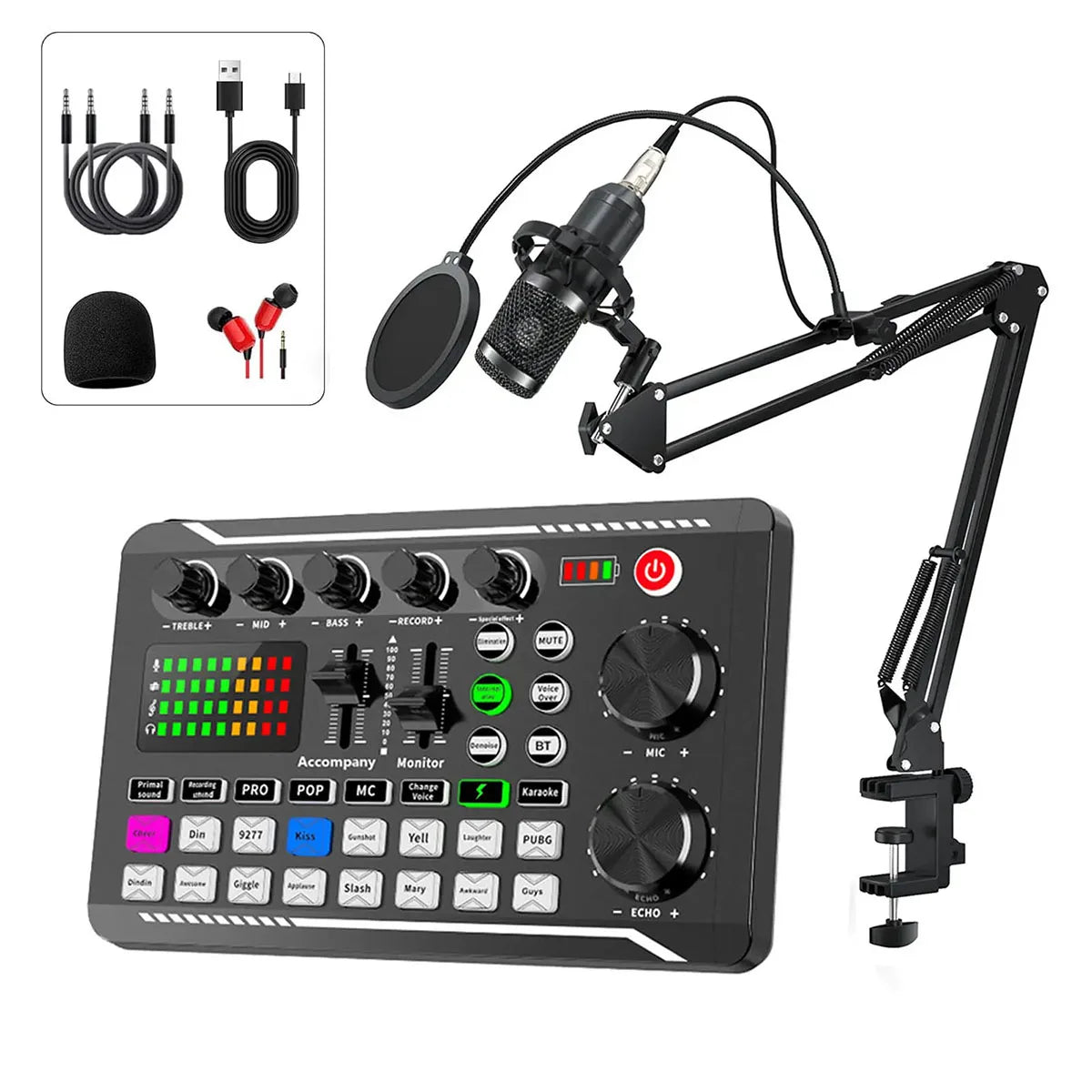 Live Podcast Equipment Set, with BM800 studio microphone, audio mixer supports a variety of sound effects, for PC,live broadcast