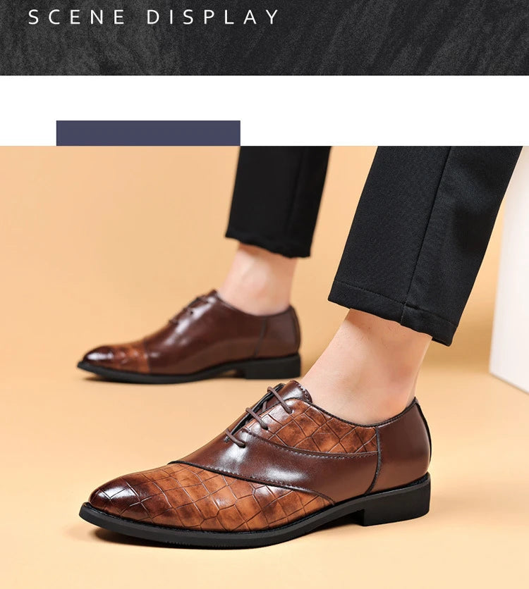 Designer Men's Dress Shoes Luxury Retro Oxford Shoes for Men Pointed Toe Lace-up Business Flats Brogue Wedding Party Shoes Male