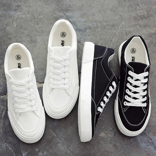 Men's Sneakers New Leather Casual Shoes Breathable Canvas ShoesClassic Small White Shoes for Men Lace Up Vulcanized Shoes