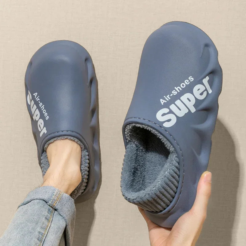 2024Winter Men Indoor Warm Slippers Plush Waterproof Anti Slip Cotton Shoes for  Women Slip-on Casual Snow Walking Loafers
