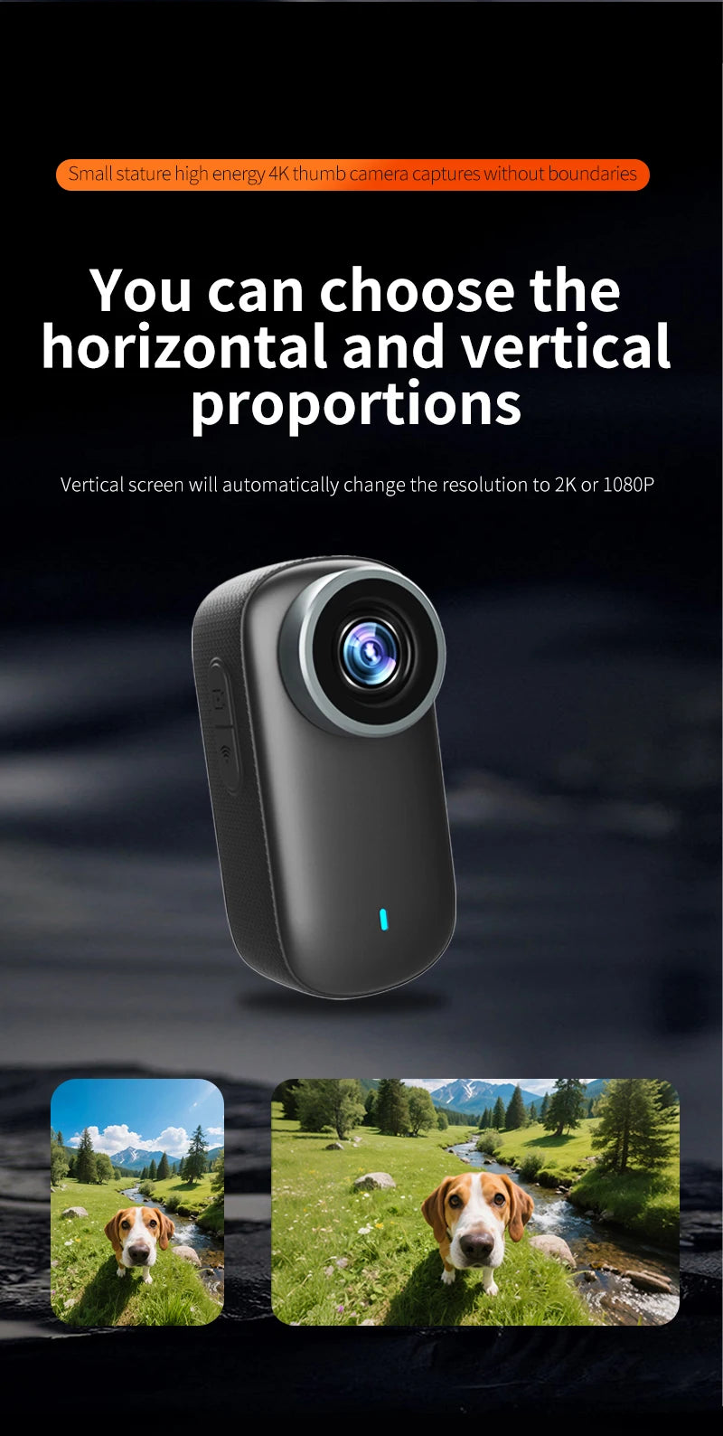 4K Thumb Camera IP68 Waterproof And Dustproof for Outdoor Cycling Outdoor Riding Camera