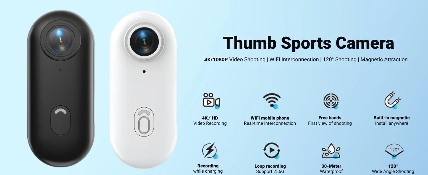 Pocket POV 4K Camera 1080P Mini WiFi Wireless Bodycam Magnetic Mount Vlog Video Recorder Action Motorcycle Helmet Sports Cam