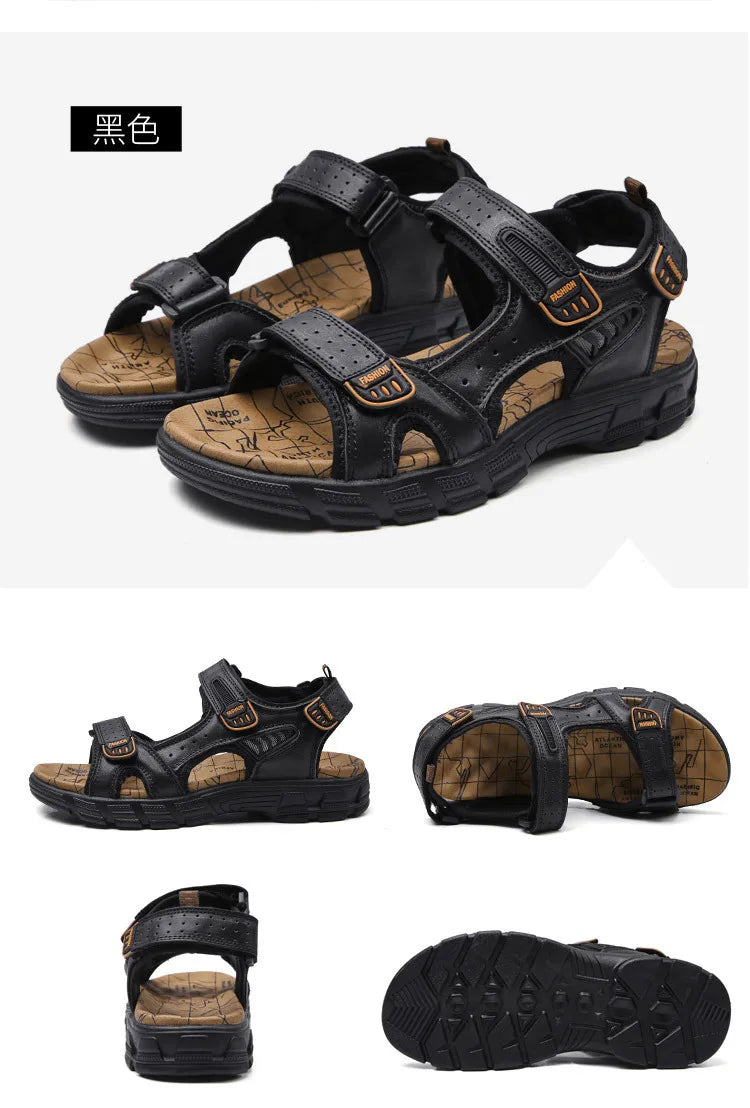 Designers Men's Sandals Luxury Genuine Leather Men's Sandals   High Quality Soft Casual Sandals for Men Beach Hiking Men's Shoes