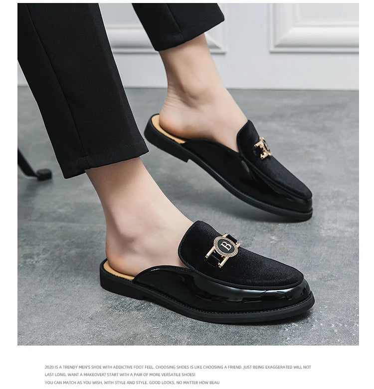 Leather Casual Shoes For Men Luxury Black Mules Fashion Flats Summer Breathable Outdoor Slippers Male Slip On Loafers Designer