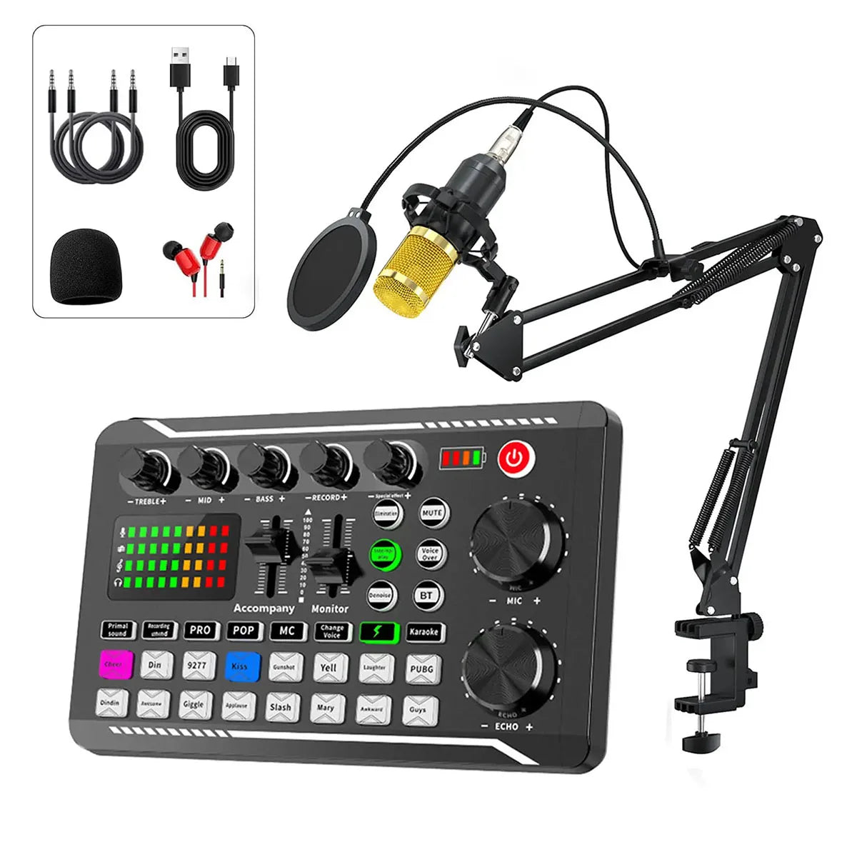 Live Podcast Equipment Set, with BM800 studio microphone, audio mixer supports a variety of sound effects, for PC,live broadcast