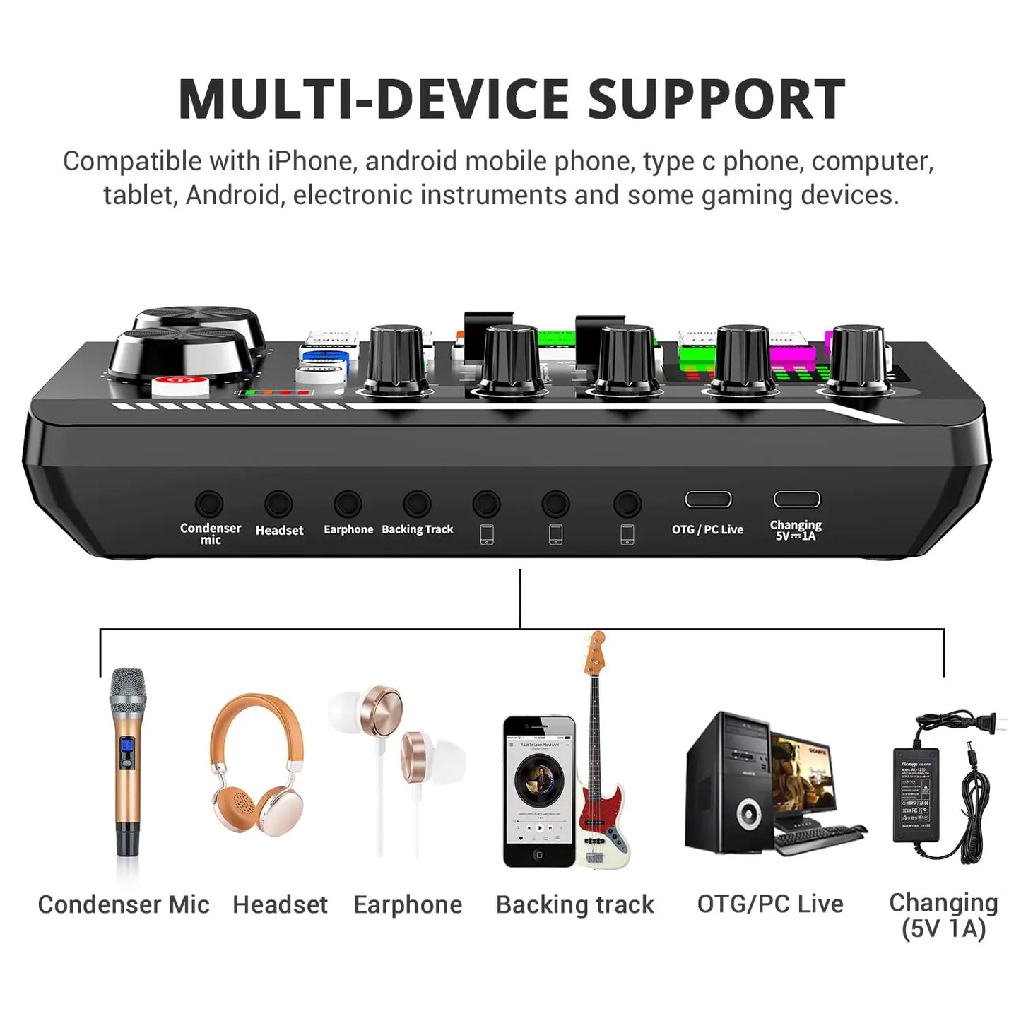 Live Podcast Equipment Set, with BM800 studio microphone, audio mixer supports a variety of sound effects, for PC,live broadcast