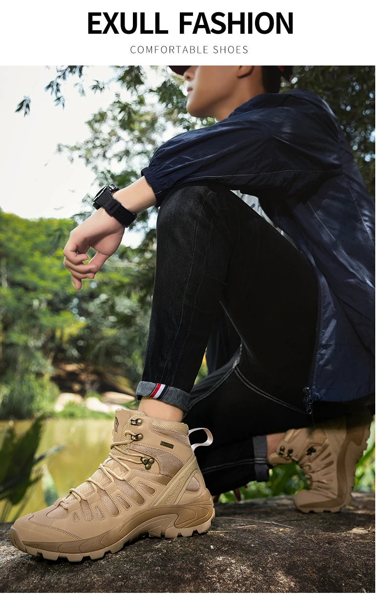 Winter Anti-slip Mens Boots Outdoor Leather Hiking Boots Breathable Men Desert Boots Comfortable Ankle Boots Men Work Shoes