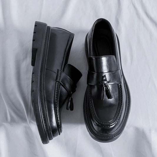 Brand Luxury Tassel Loafers Dress Shoes Men Shoes Black British Style Moccasin Thick Bottom Low Heel Business Formal Mens Shoes