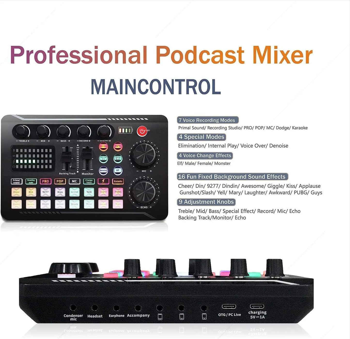 DJ Equipment Microphone Sound Card Console Studio Sound Card Kit Cable Phone Mixing Computer Live Voice Mixer F998 Sound Card