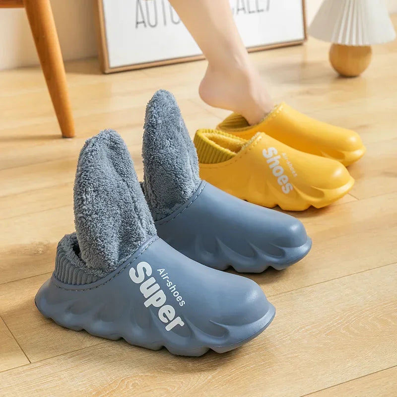 2024Winter Men Indoor Warm Slippers Plush Waterproof Anti Slip Cotton Shoes for  Women Slip-on Casual Snow Walking Loafers