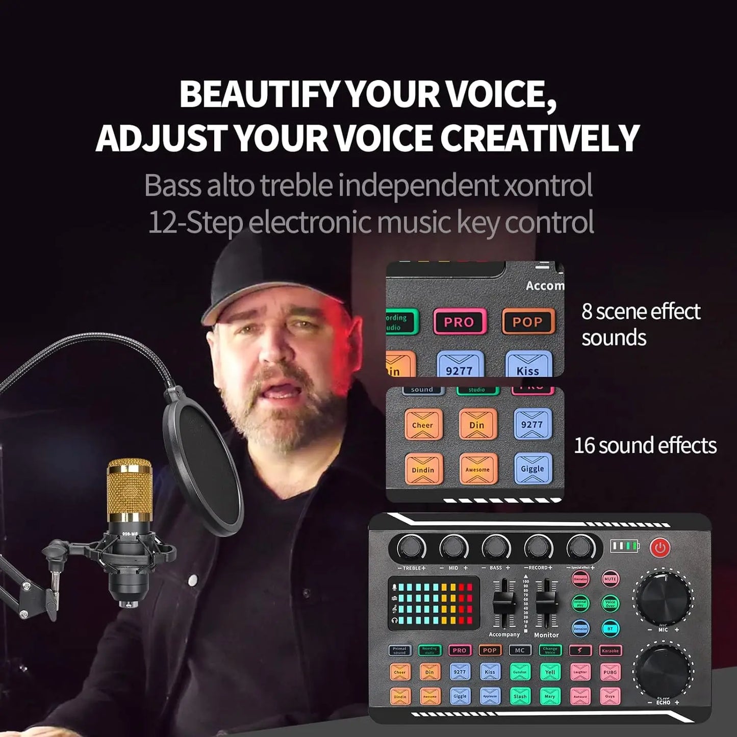 Live Podcast Equipment Set, with BM800 studio microphone, audio mixer supports a variety of sound effects, for PC,live broadcast