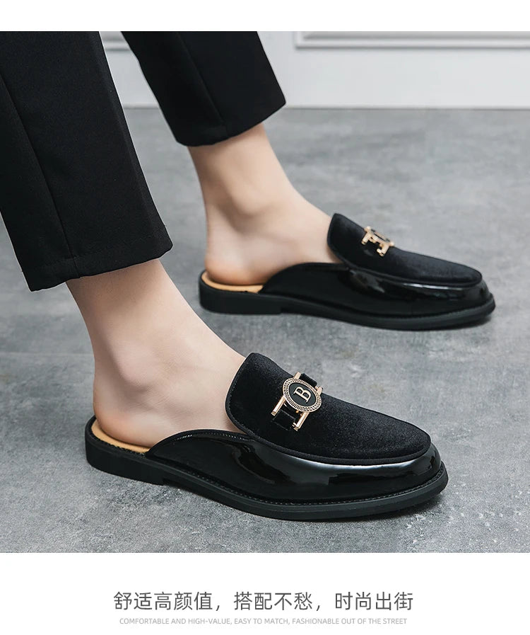 Leather Casual Shoes For Men Luxury Black Mules Fashion Flats Summer Breathable Outdoor Slippers Male Slip On Loafers Designer