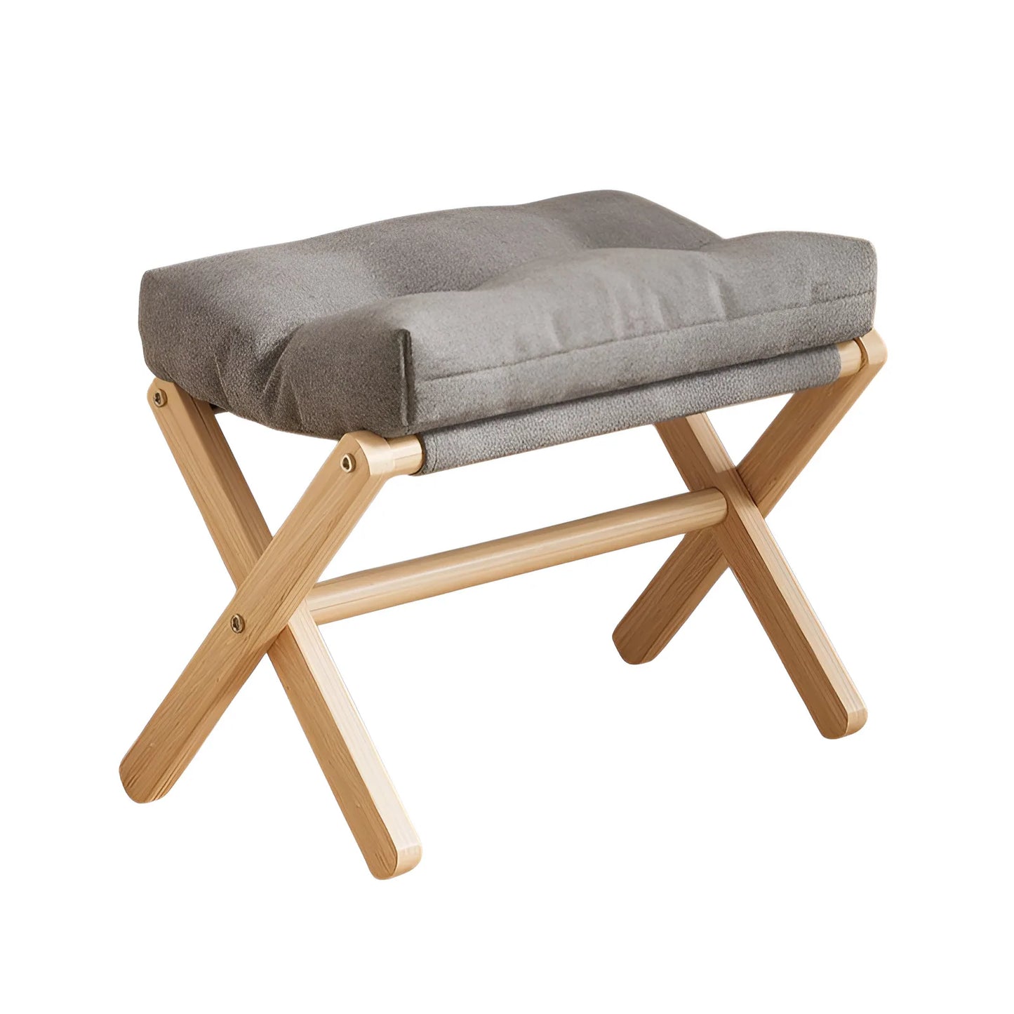 Solid Wood Shoe Changing Stool Footstool Sofa Rest Footstool, Folding Low Stool for The Entryway, Cotton-filled Cushion Stool