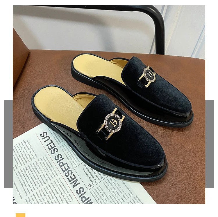 Leather Casual Shoes For Men Luxury Black Mules Fashion Flats Summer Breathable Outdoor Slippers Male Slip On Loafers Designer