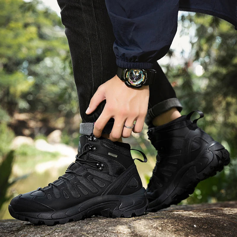 Winter Anti-slip Mens Boots Outdoor Leather Hiking Boots Breathable Men Desert Boots Comfortable Ankle Boots Men Work Shoes