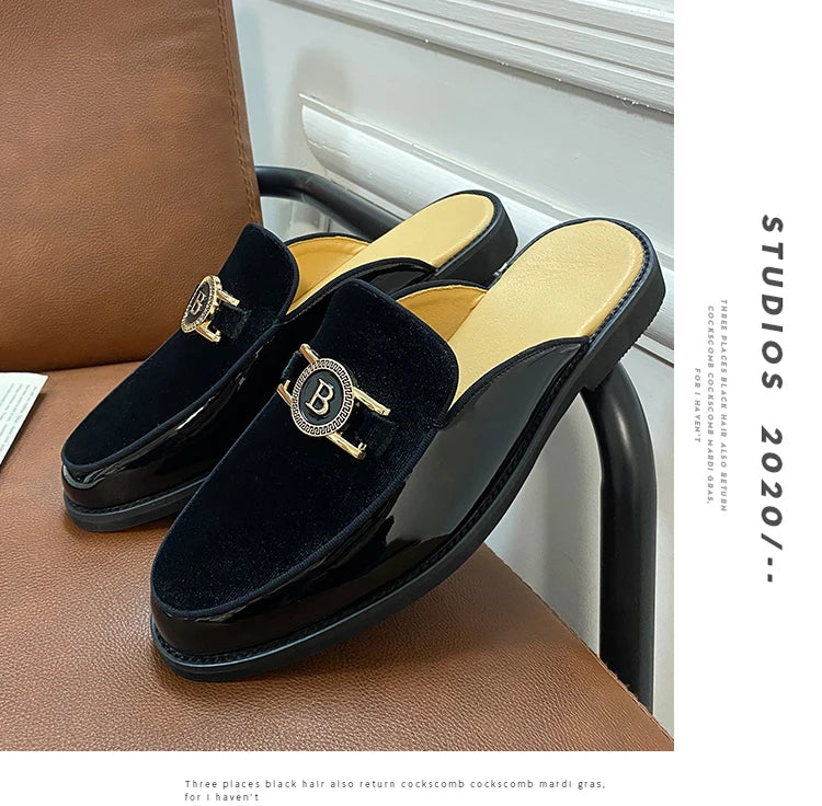 Leather Casual Shoes For Men Luxury Black Mules Fashion Flats Summer Breathable Outdoor Slippers Male Slip On Loafers Designer