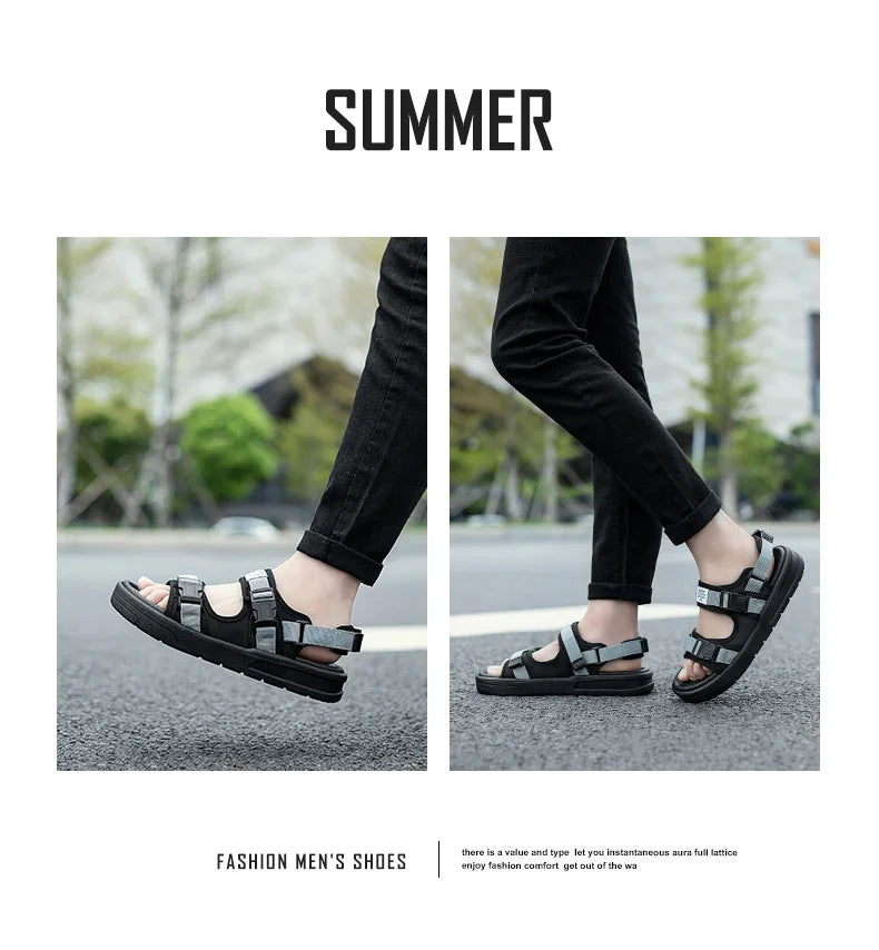 2024 Summer Men's Sandals Comfortable and Lightweight Hook Loop Men Roman Shoes Outdoor Non-Slip Beach Sandals Flip Flop Sandals