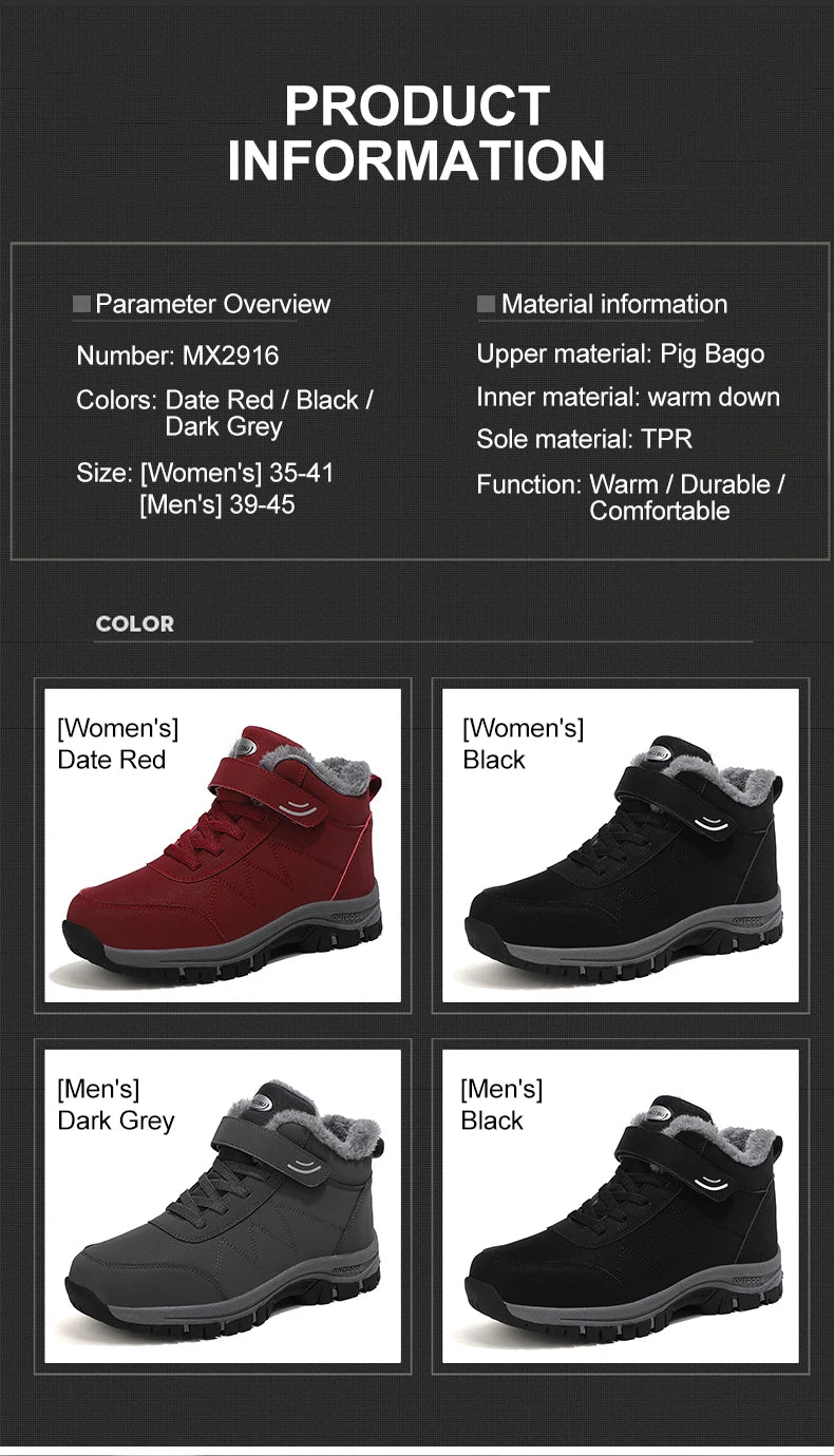 2023 Waterproof Boots Men's Women Slip On Winter Shoes For Men  Ankle Boots Winter Boots Male Snow Botines Hiking Boots Feminina