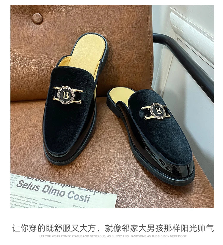 Leather Casual Shoes For Men Luxury Black Mules Fashion Flats Summer Breathable Outdoor Slippers Male Slip On Loafers Designer
