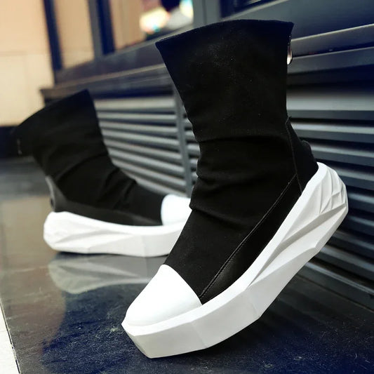 High Top 2025 Autumn New Men's Casual Shoes Fashion Slip On Man Sneakers Outdoor Comfort Trend Shoe Mid-Calf Men Boots Zipper 44