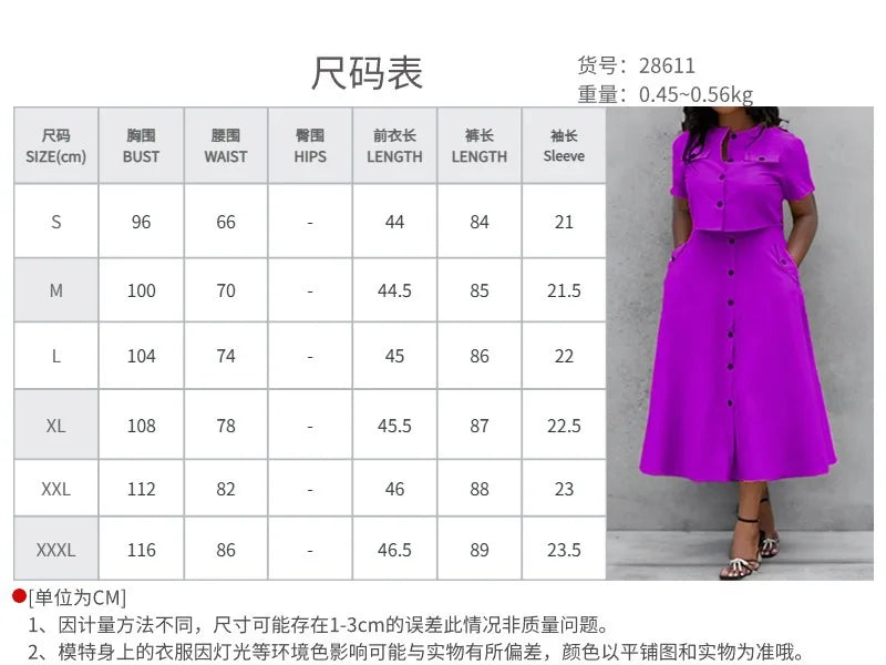Women Top Skirt Sets Summer Short Sleeve O-Neck Button Shirt + Midi Skirts Two 2 Piece Setss 2024 Elegant Office Ladies Suits