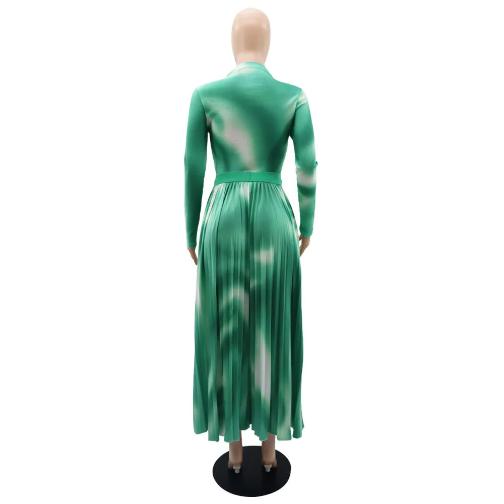 2 Piece Sets Womens Outfits Fashion Waffle Long Sleeved Pullover Short Top Elegant Pleated Skirt Tie Dye Autumn Two-Piece Set
