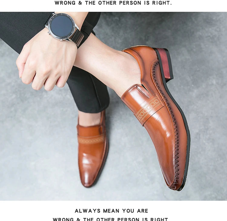 Retro Brown Leather Shoes Men Loafers Comfortable Flat Men's Dress Shoes High Quality Lightweight Business Formal Shoes For Men