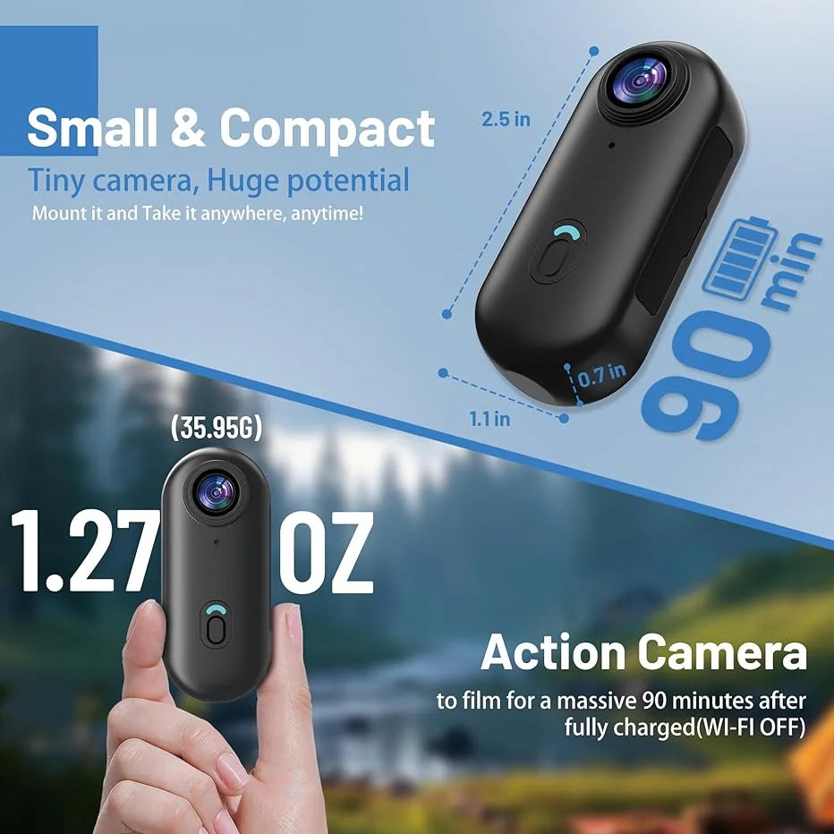Pocket POV 4K Camera 1080P Mini WiFi Wireless Bodycam Magnetic Mount Vlog Video Recorder Action Motorcycle Helmet Sports Cam
