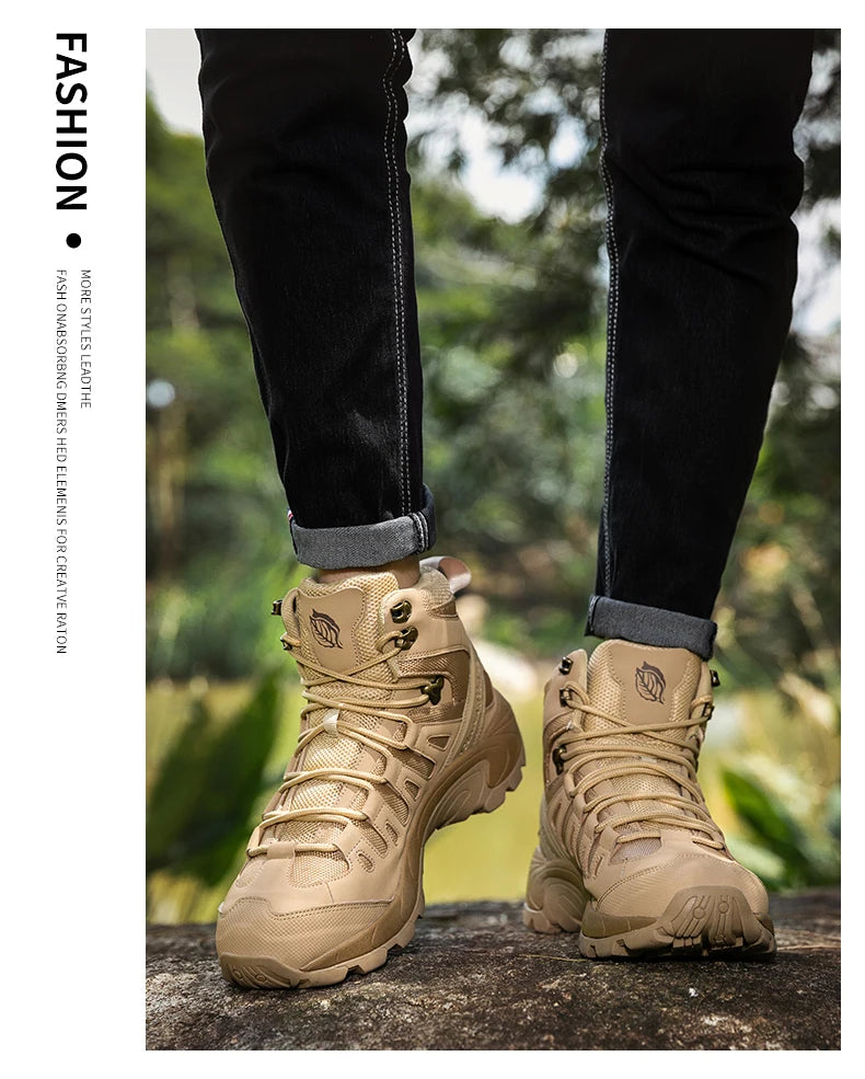 Winter Anti-slip Mens Boots Outdoor Leather Hiking Boots Breathable Men Desert Boots Comfortable Ankle Boots Men Work Shoes