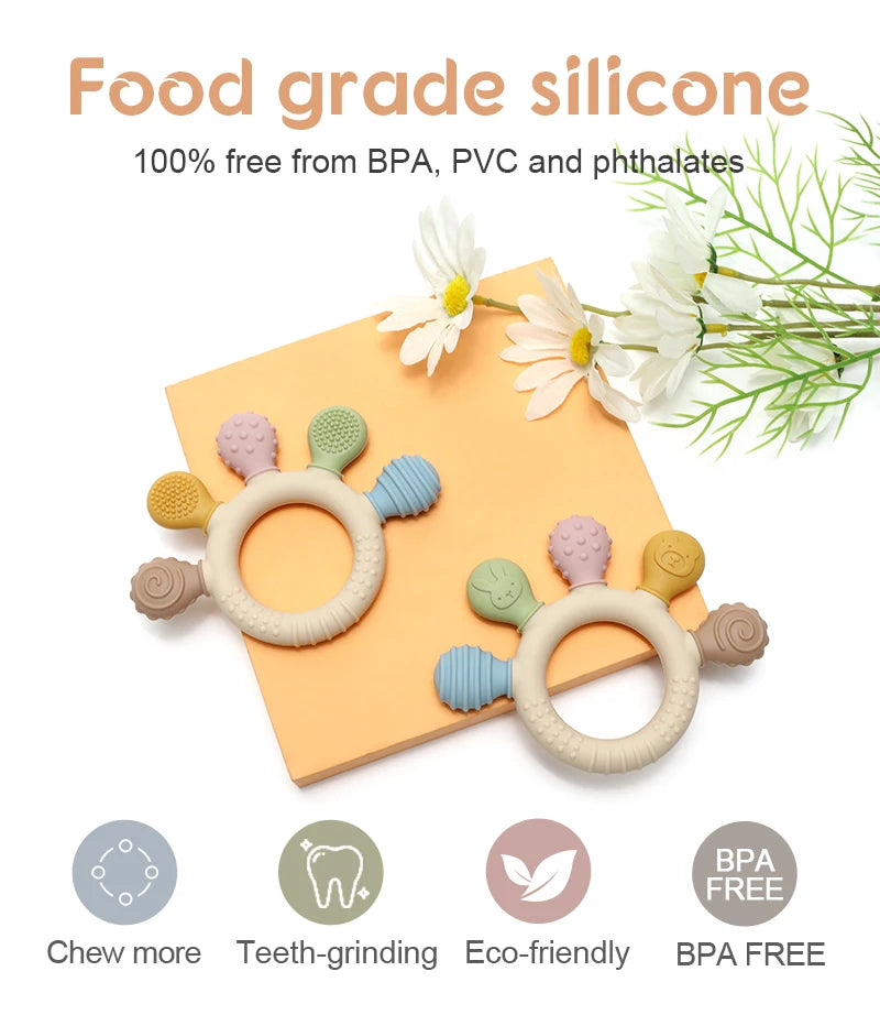 BPA Free Baby Silicone Teethers Sensory Toy Easy to Grasp Infant Teething Toys Food Grade Chewable Toys for Babies Newborn Gifts